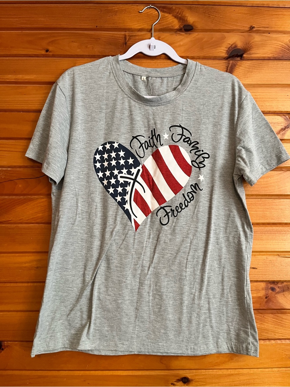 Women's Gray Graphic Tee - Faith Family Freedom